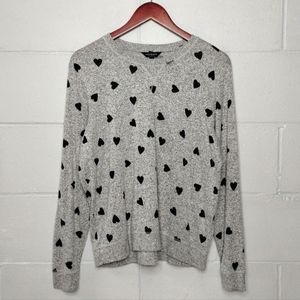 Lucky Brand grey sweater black hearts women's size Large